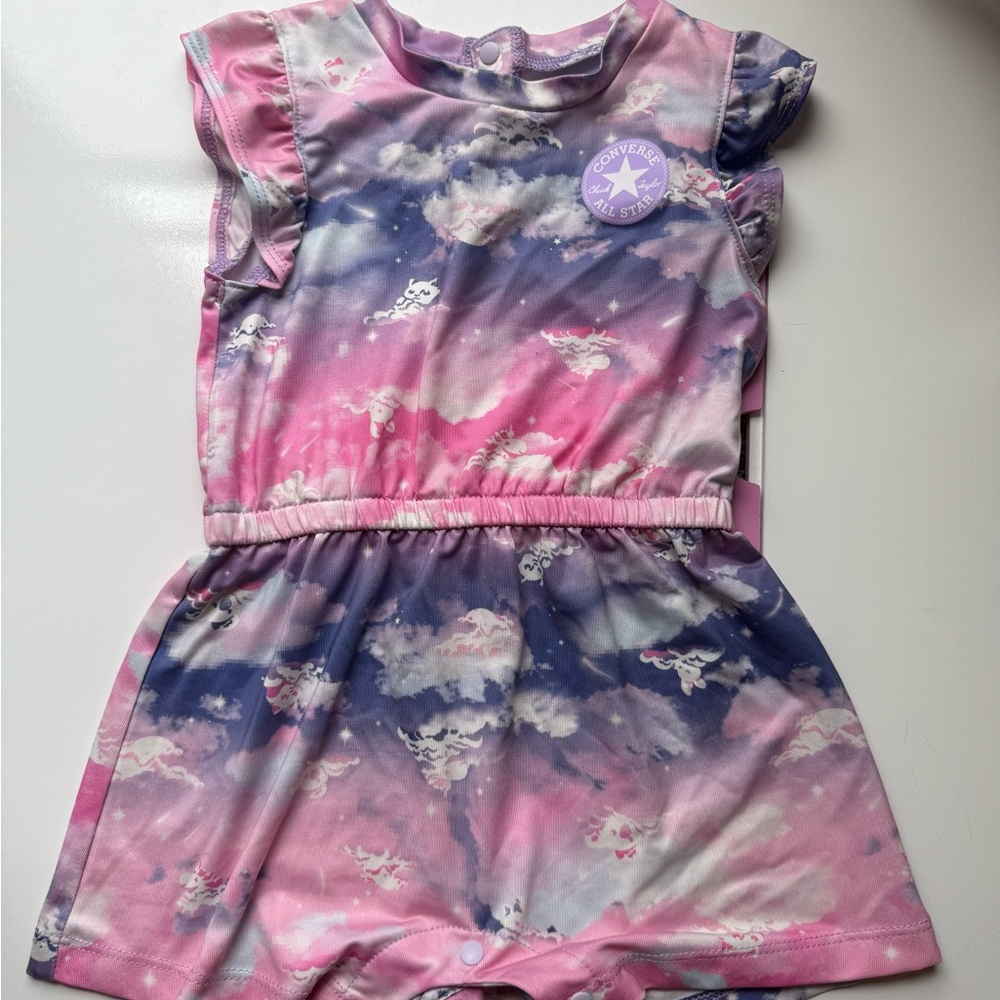 Converse Infant Romper in Pink and Purple Cloud Design